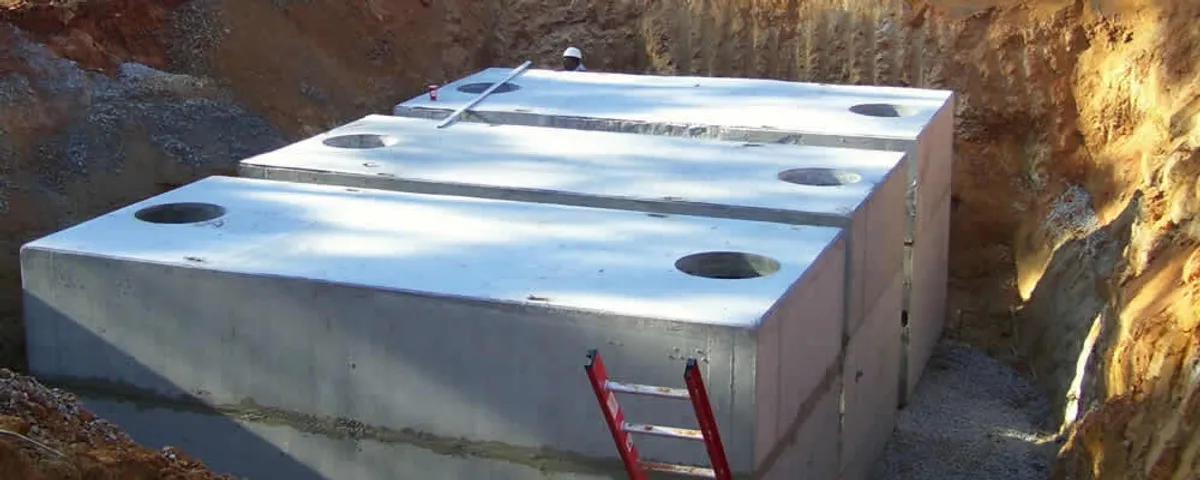 Septic tank installation site with a newly placed concrete tank in Allen, TX